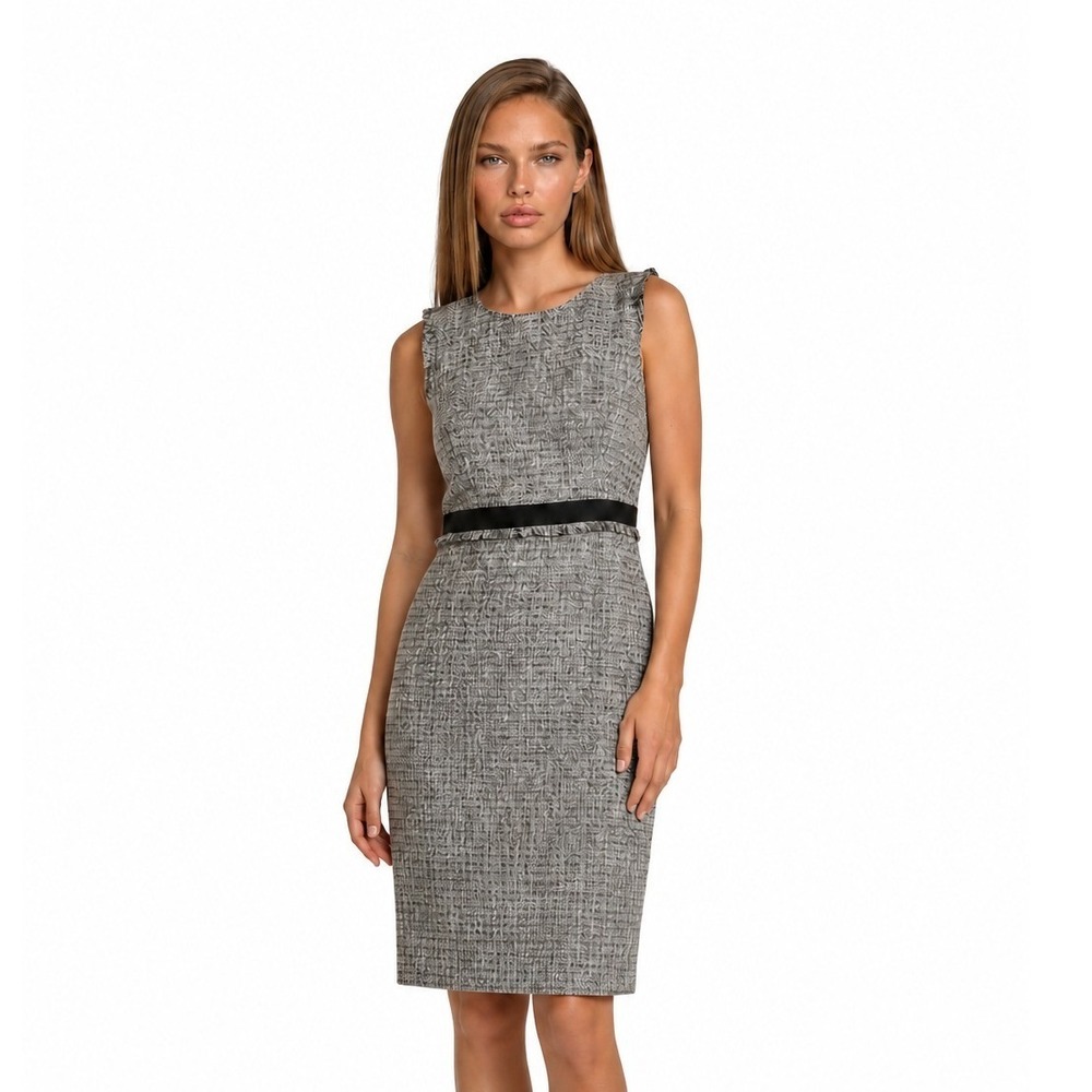 J.Crew Tweed Sheath Dress‎ Women's Size 12 Gray Metallic Velvet Trim